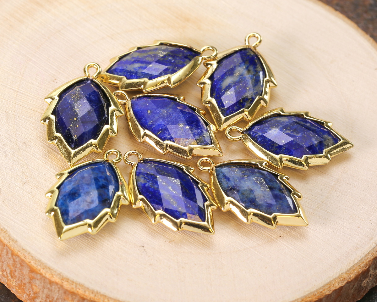 Lapis (Natural) Faceted Puff Leaf Focal w/ Gold Finish 14x22mm