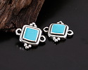 Antique Silver (plated) Turquoise Enamel Beaded Square Focal Link 15x14.5mm