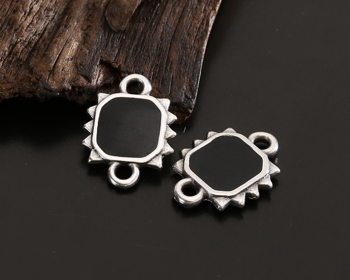 Antique Silver (plated) Jet Enamel Square Sun Focal Link 19x10mm