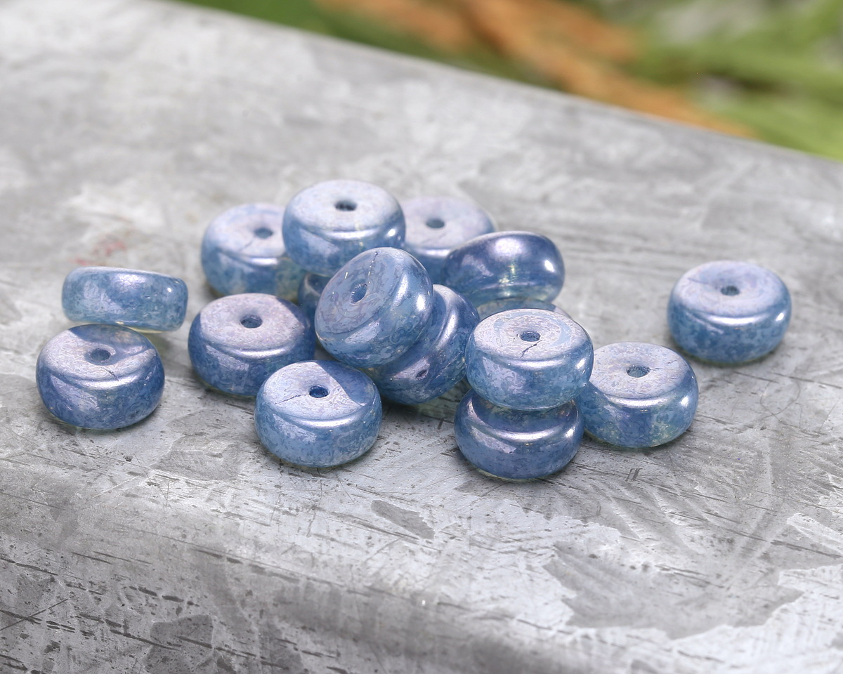 Czech Glass Slate Blue w/ Stone Wash Heishi 4x8mm