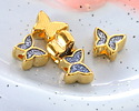 24K Gold (plated) Navy Blue Glitter Enamel Butterfly Bead 7x9mm