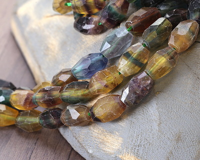 Rainbow Fluorite Microfaceted Long Nugget 8-9x14mm