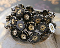 Czech Glass Jet w/ Gold Hibiscus Coin 12mm