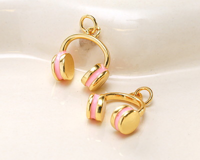 Rose Enamel w/ Gold Finish Headphones Charm 14x16mm