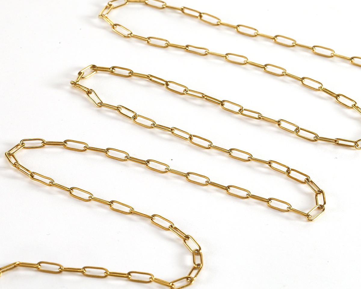 Waterproof 18K Gold PVD Plated Stainless Steel Small Paperclip Chain, 7.9x2.3mm links, 5' Package