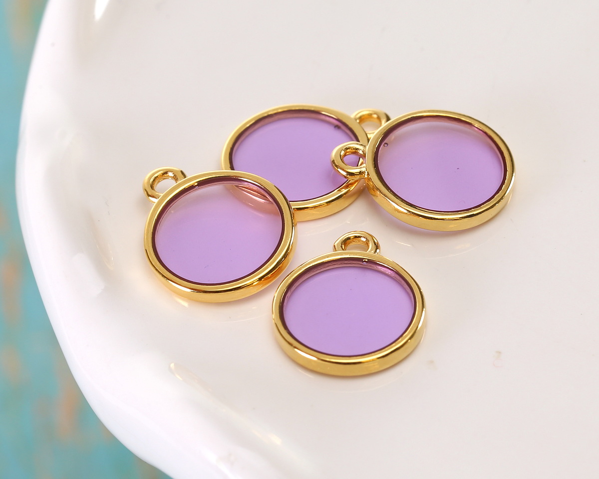 24K Gold (Plated) Transparent Lilac Resin Round Focal 12x14mm