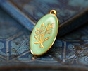 24K Gold (Plated) Sweet Mint Enamel w/ Gold Floral Design Focal 13x27mm