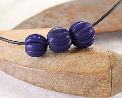 African Glass (Tanzania) Navy Blue Melon 14x15mm