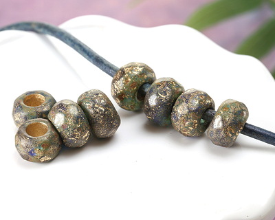 Czech Glass Etched Earth w/ Gold Lining Large Hole Fire Polished Rondelle 8x13mm