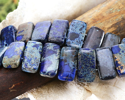 Cobalt Impression Jasper 2-Hole Rectangle 10x20mm