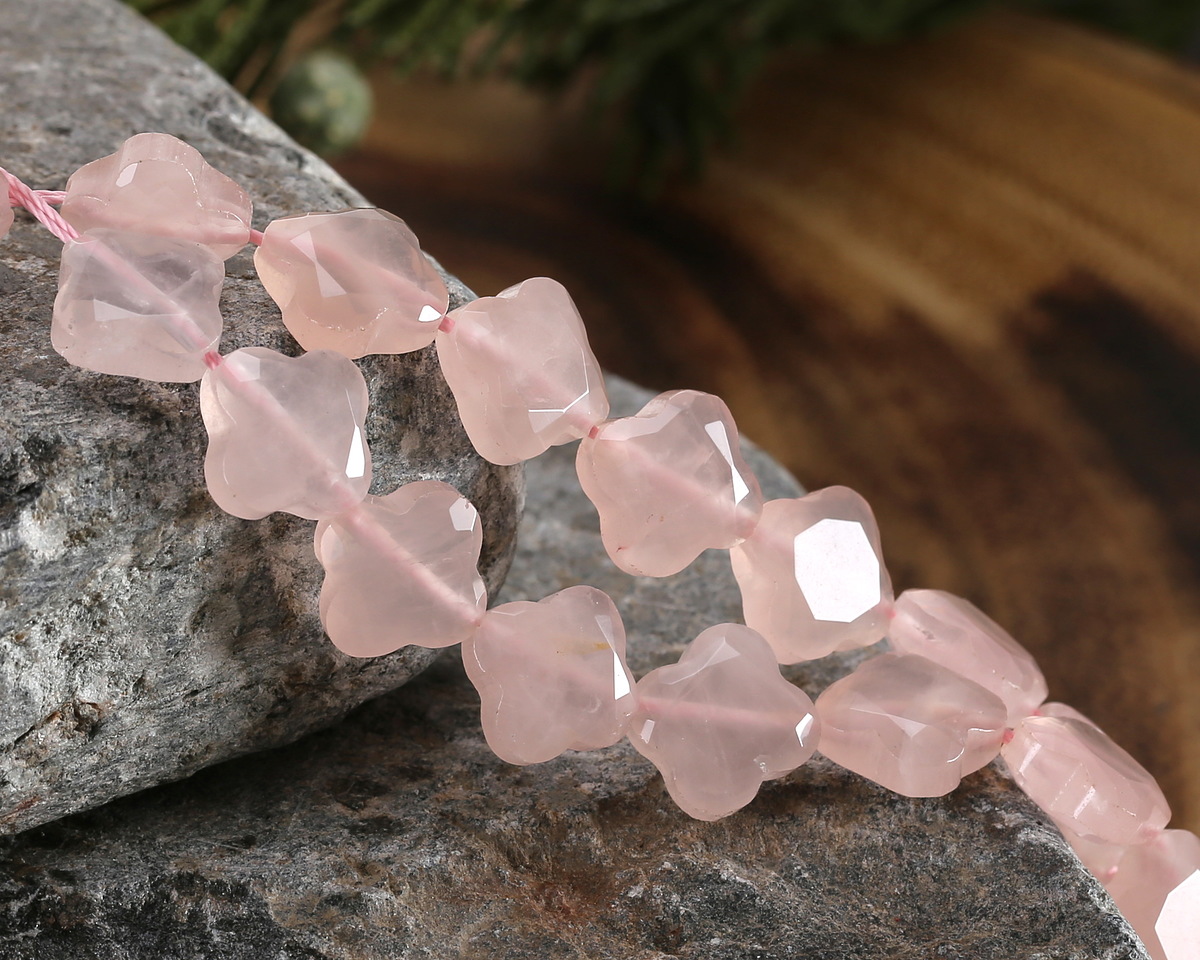 Rose Quartz Faceted Quatrefoil 13mm