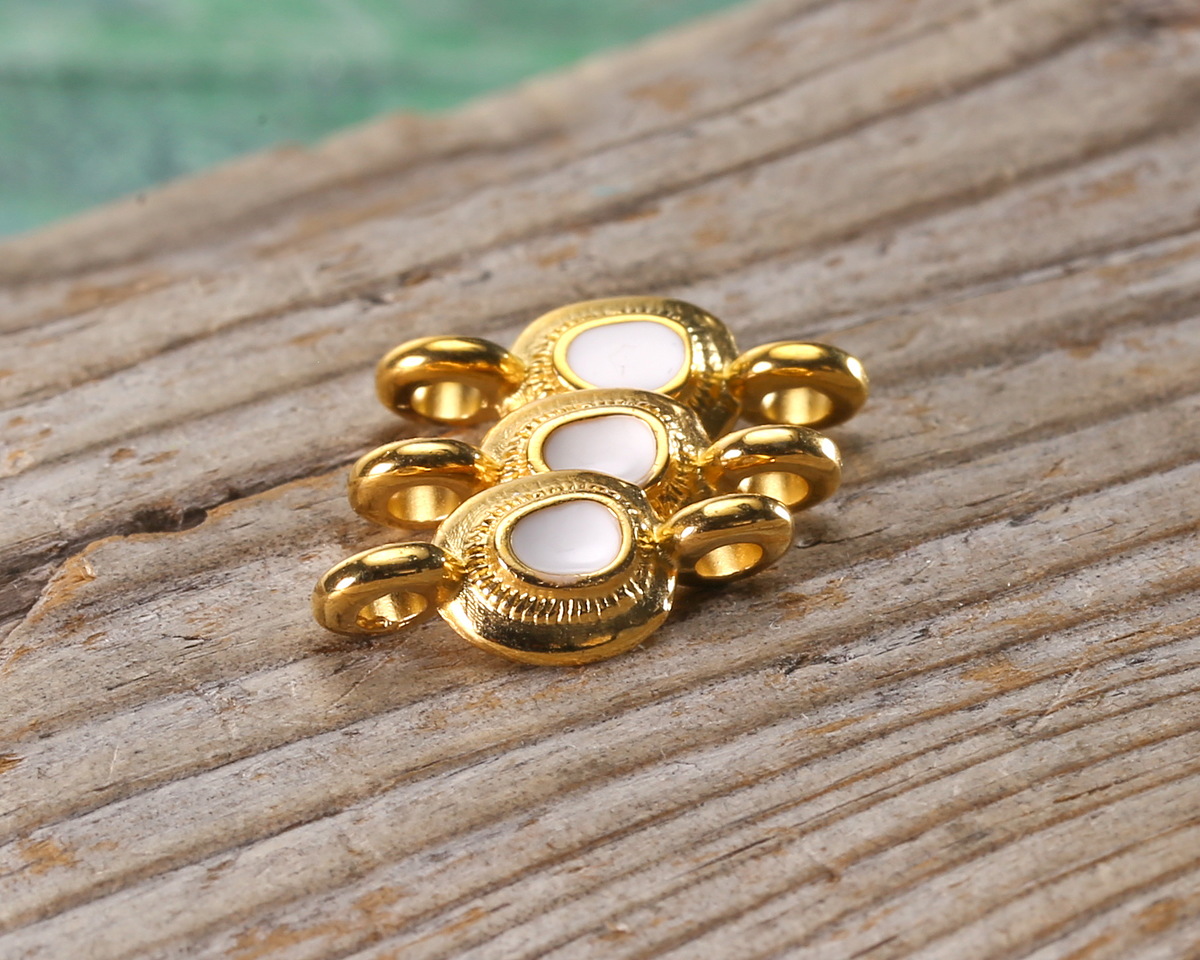 24K Gold (plated) White Enamel Ornate Organic Oval Focal Link 15x7mm