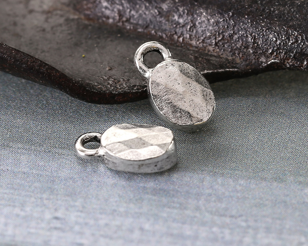 Nunn Design Antique Silver (plated) Faceted Oval Charm 10.6x6mm