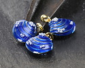 18k Gold (plated) Blue Enamel Clam Shell w/ Tiny Pearl Bubbles Focal 20x19.5mm