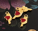 24K Gold (plated) Red Enamel Love Bird Focal 12x13.5mm