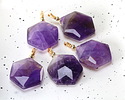Amethyst Faceted w/ Gold Finish Hexagon Wire Wrapped Pendant 20x25mm