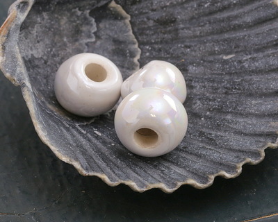 Mykonos Ceramic Iridescent White Rondelle 8.5x10mm