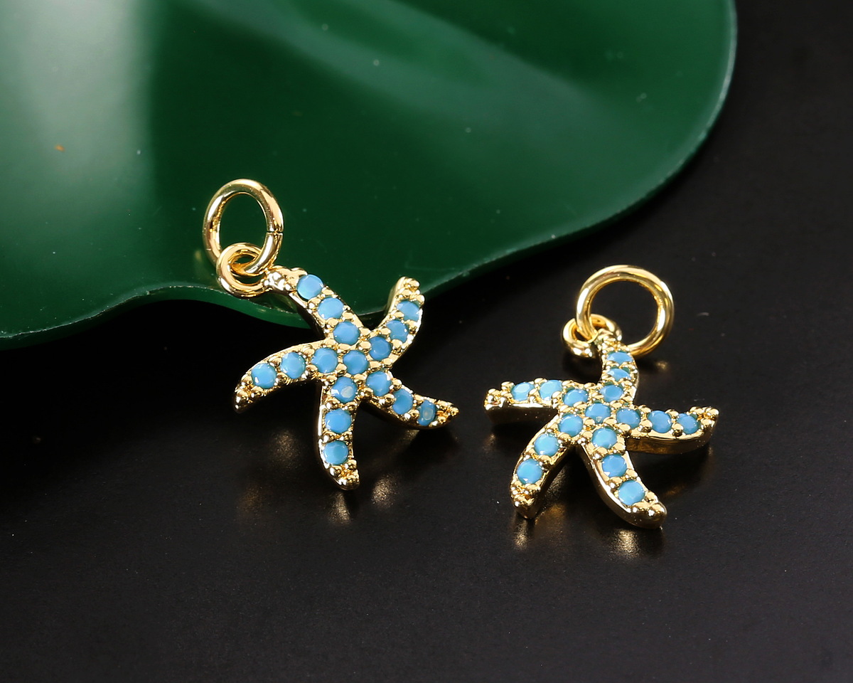18k Gold (plated) Aqua Opal Pavé Starfish Focal 11x14mm