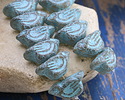Czech Glass Matte Storm Cloud w/ Turquoise Wash Bird 11x22mm
