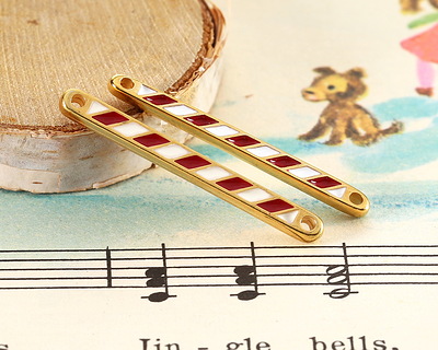 24K Gold (plated) Enamel Peppermint Stick Link 33x3mm