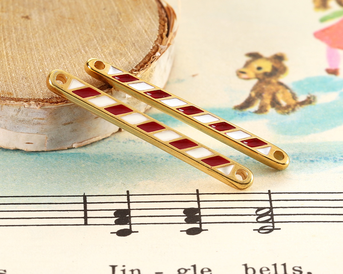 24K Gold (plated) Enamel Peppermint Stick Link 33x3mm
