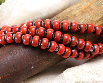 Matador Red w/ Speckles Banded Porcelain Tumbled Rondelle 5x7mm