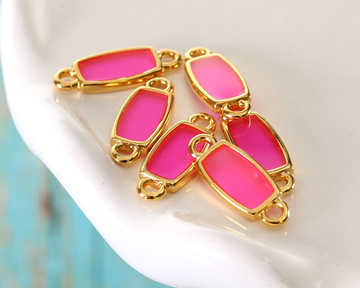 24K Gold (Plated) Transparent Paradise Pink Resin Rectangle Focal Link 16x6mm