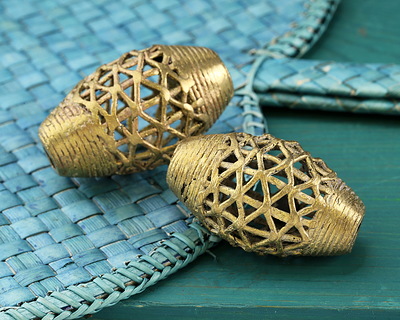 African Brass (Ghana) Large Lattice Rice 40-42x23-27mm