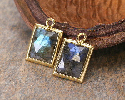 Labradorite w/ Gold Finish Faceted Rectangle Focal 10x15mm