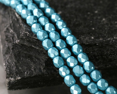 Czech Glass Matte Metallic Aquamarine Fire Polished Round 4mm