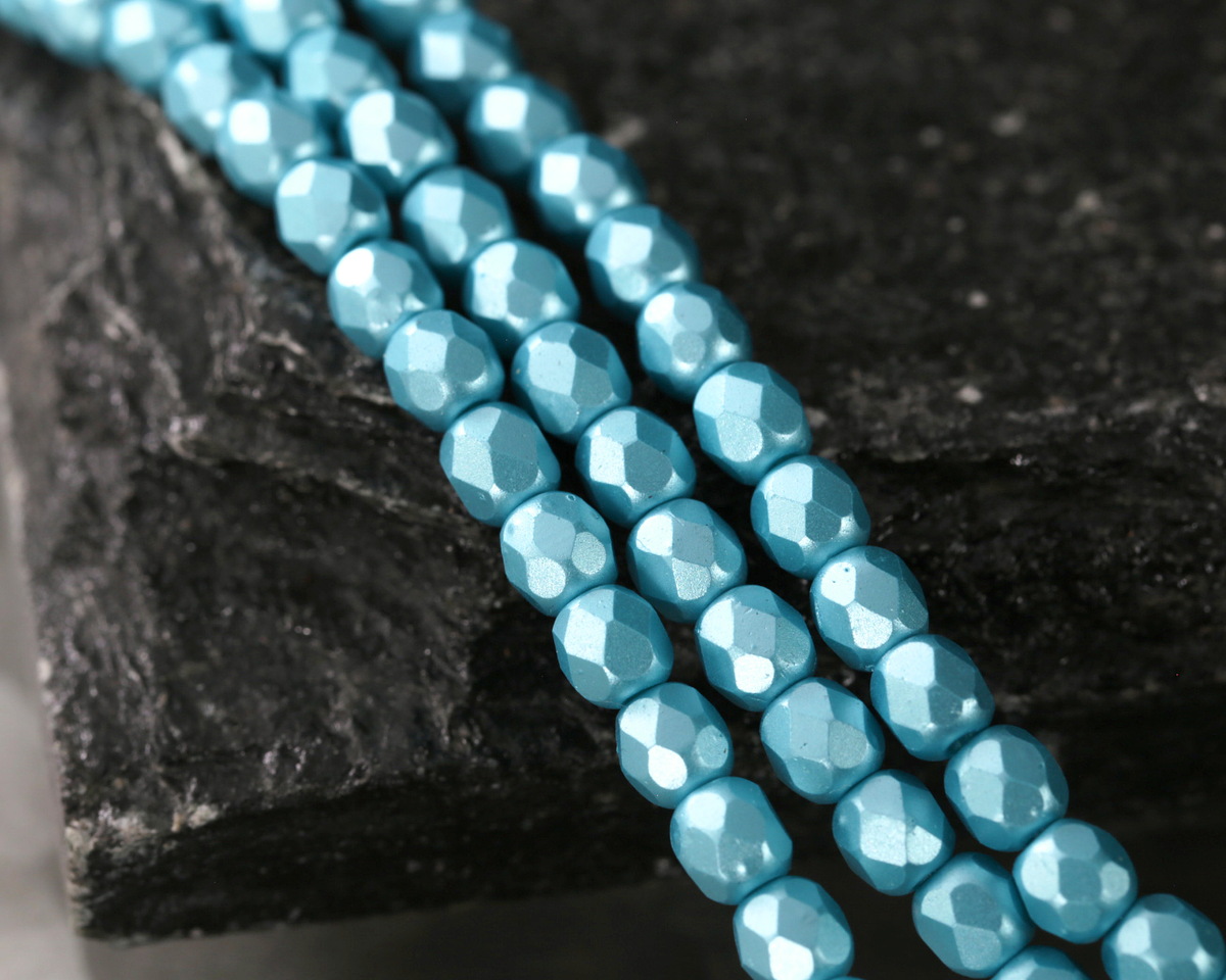 Czech Glass Matte Metallic Aquamarine Fire Polished Round 4mm