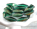 Czech Glass Emerald w/ Gold Luster Rhombus 20x8mm