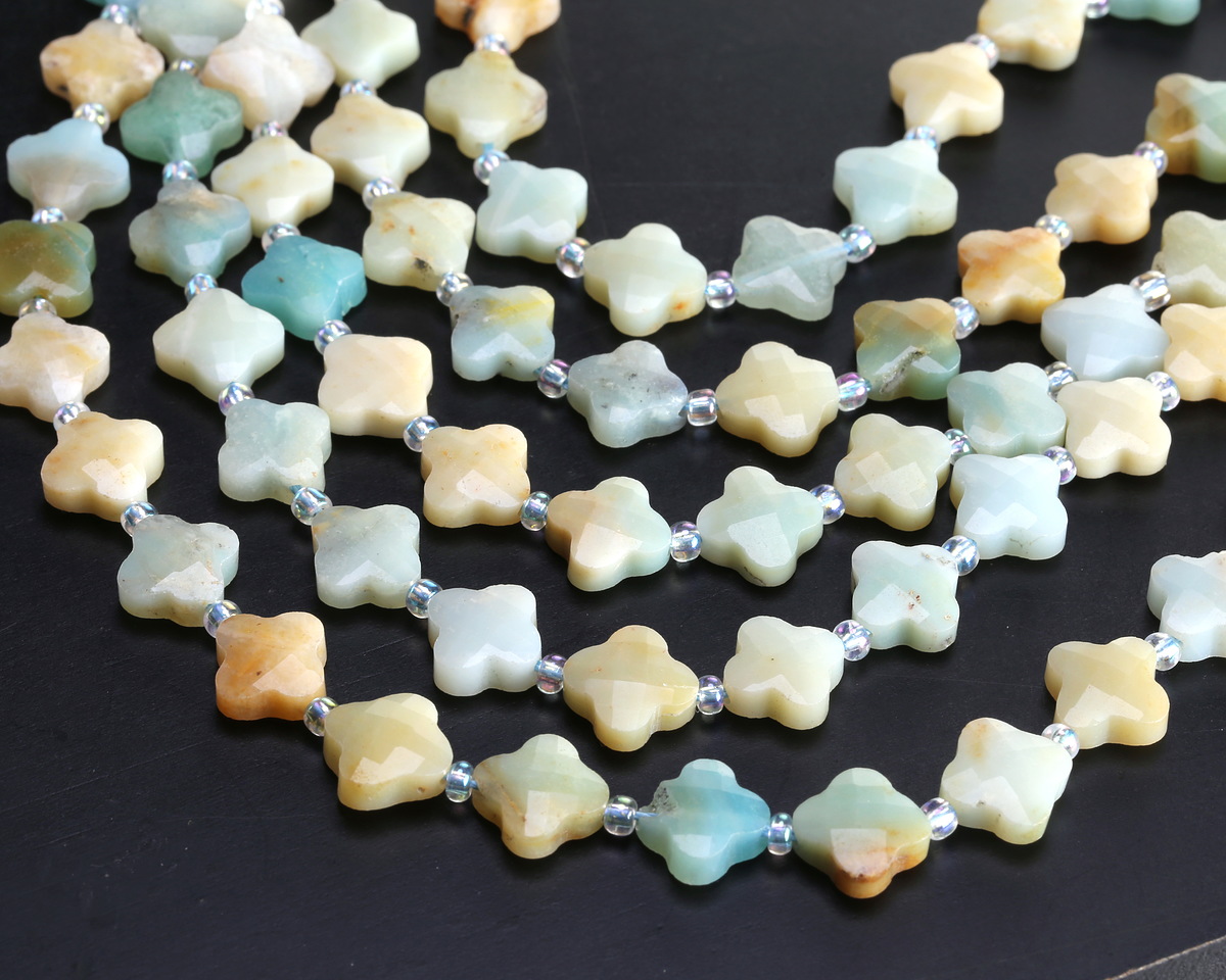 Black Gold Amazonite Faceted Quatrefoil 10mm