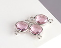 Rose Pink Crystal Round Link in Silver Finish Bezel 14.5x8.5mm