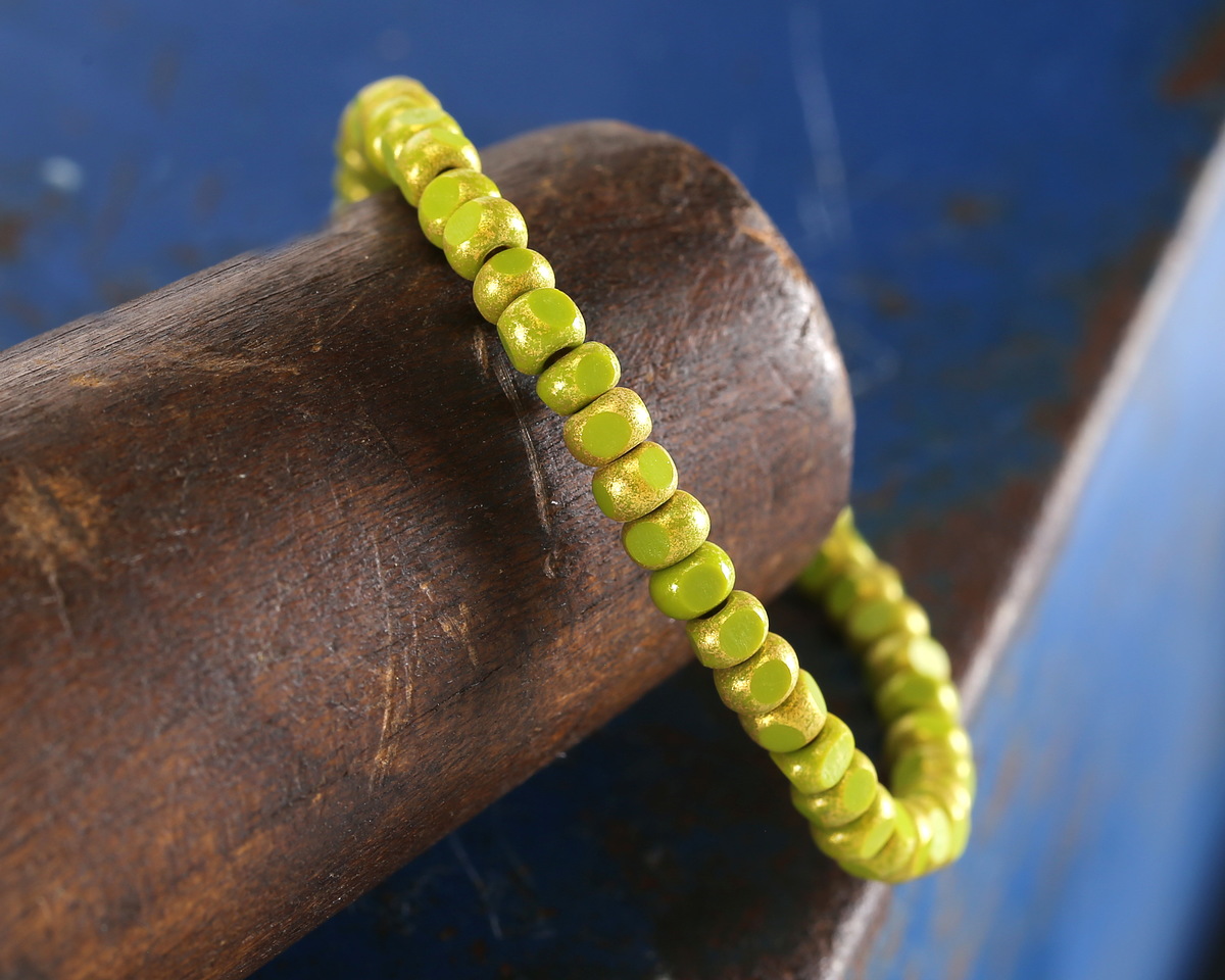 Czech Glass Avocado w/ Antique Gold Trica Beads 3x4mm