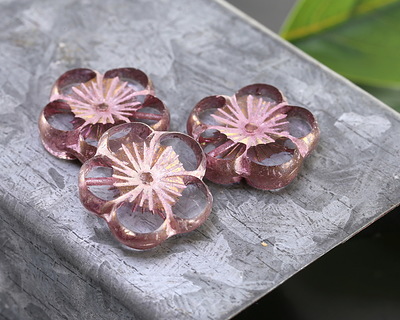 Czech Glass Bronzed Crystal w/ Mulberry Hibiscus Coin 21mm