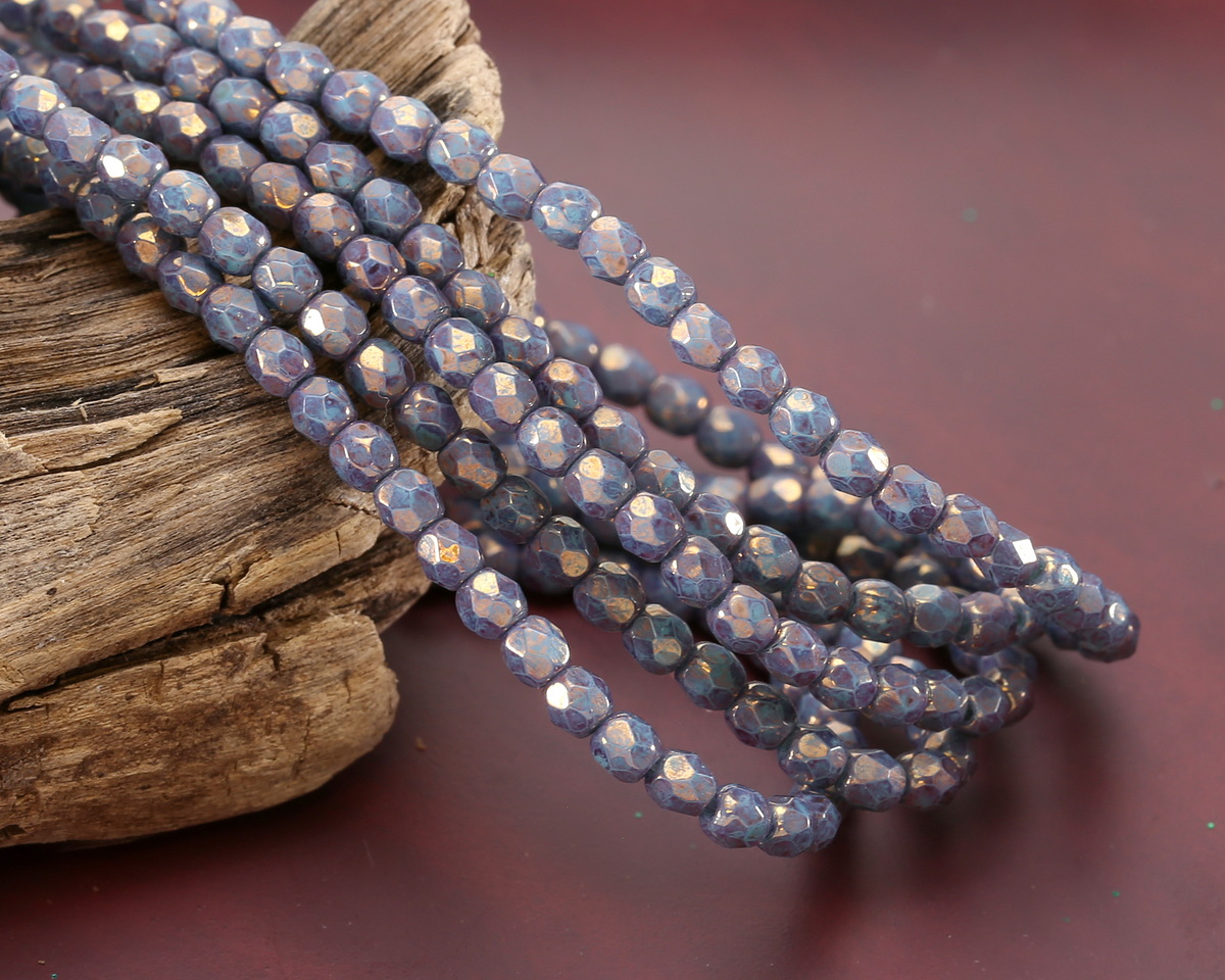 Czech Glass Sea Green w/ Gold Luster Fire Polished Round 3mm