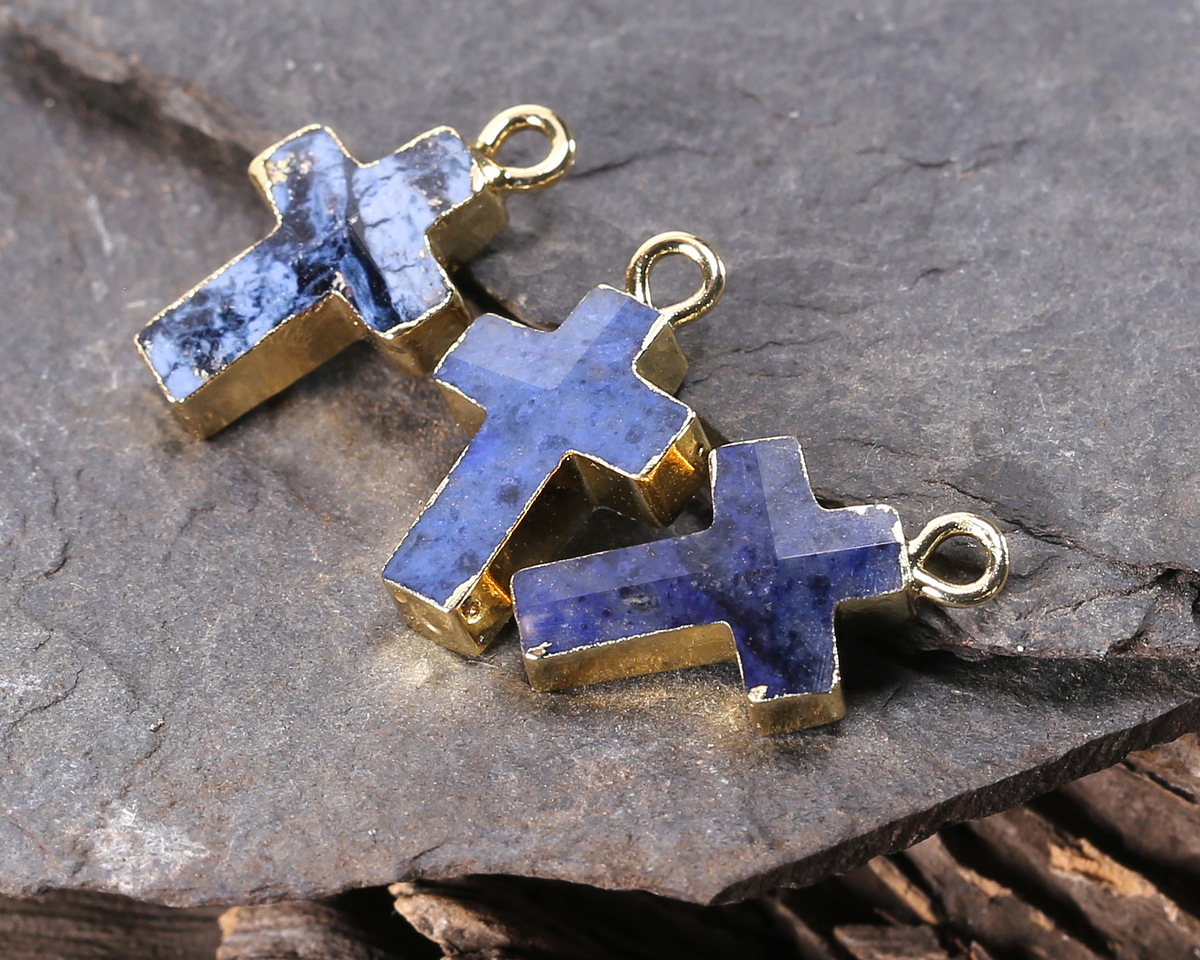 Dumortierite Faceted Cross Focal w/ Gold Finish 10x15mm