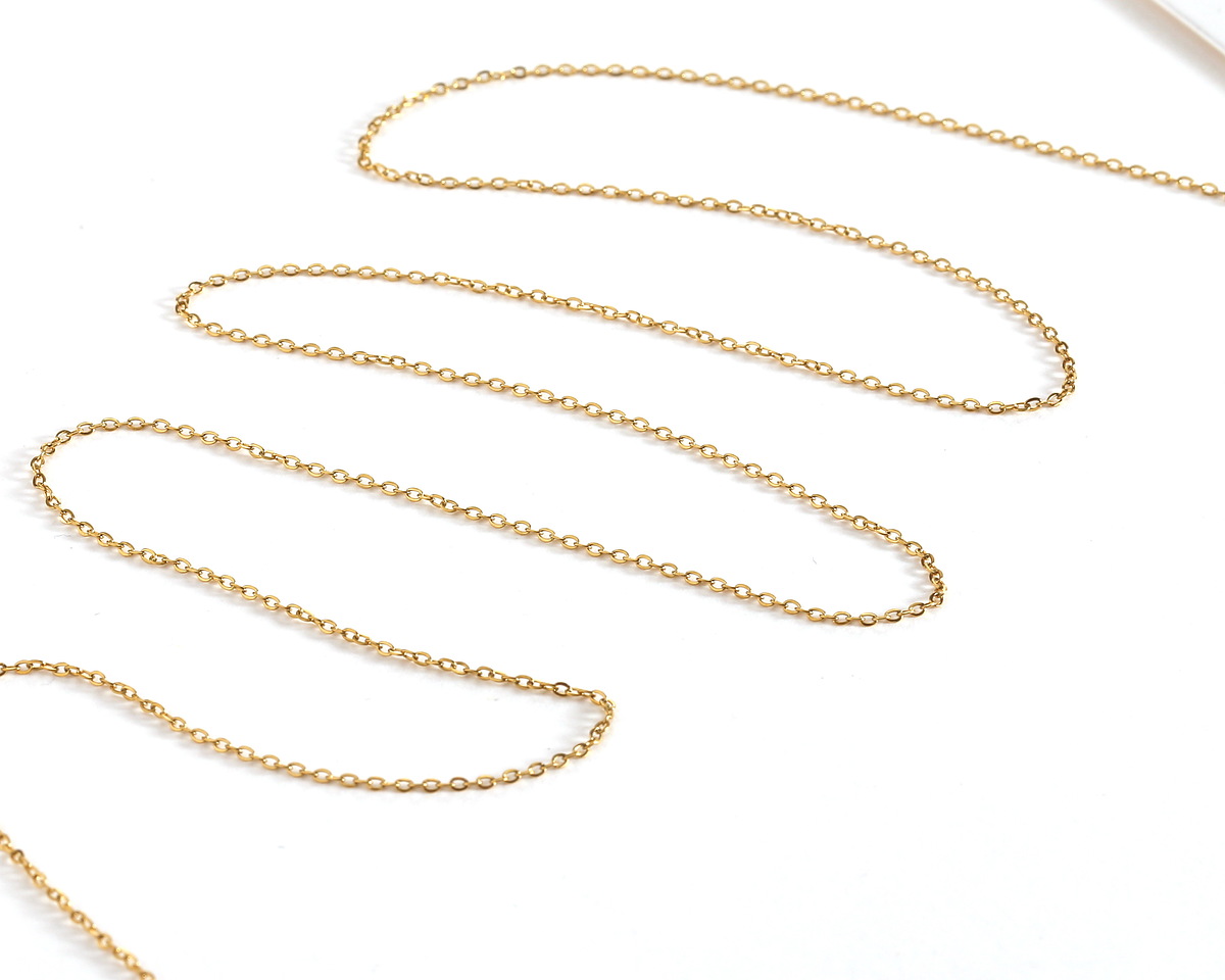 Waterproof 18K Gold PVD Plated Stainless Steel Tiny Cable Chain, 1.5x1mm links, 5' Package