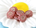Czech Glass Desert Rose w/ Platinum Sunflower 13mm