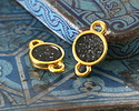 24K Gold (Plated) Jet Glitter Resin Round Focal Link 13x8mm