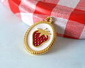 24K Gold (Plated) Framed White w/ Red Enamel Strawberry Oval Focal 14x19mm