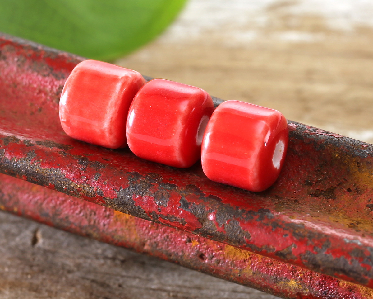 Coral Red Porcelain Barrel 9x10mm