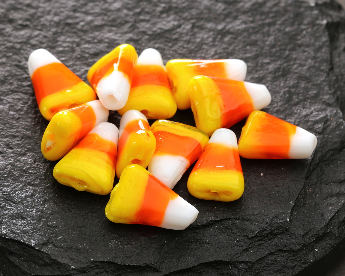 Candy Corn Lampwork Glass Focal Bead 11-12x16-27mm
