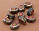 Nepalese White Brass & Brass "Om" Oval Coin Bead w/ Coral & Lapis 20-22x16-18mm