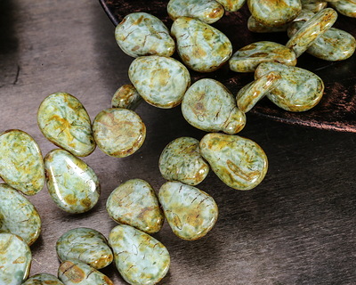 Czech Glass Turquoise Picasso Flat Teardrop 8x11mm