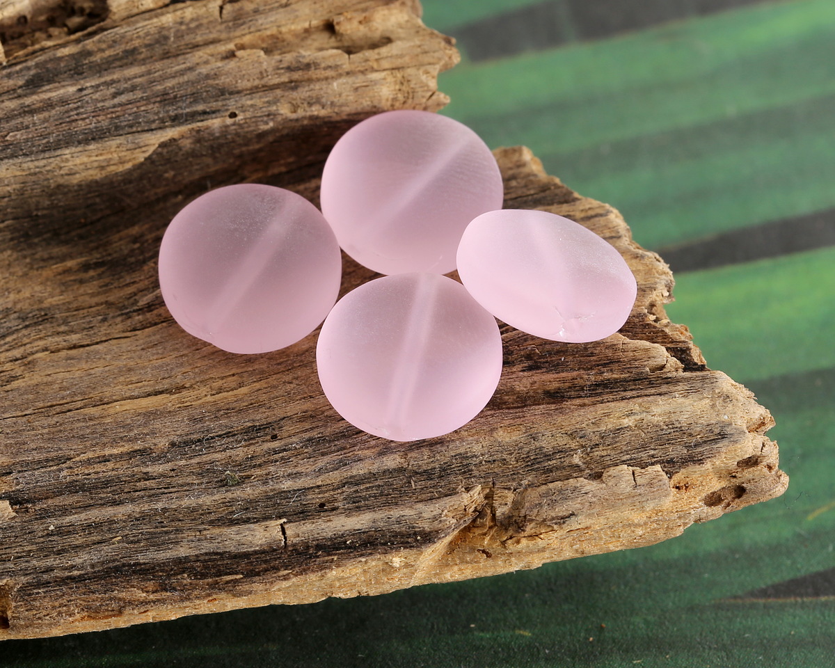 Blossom Pink Beach-Style Glass Puffed Coin 12mm