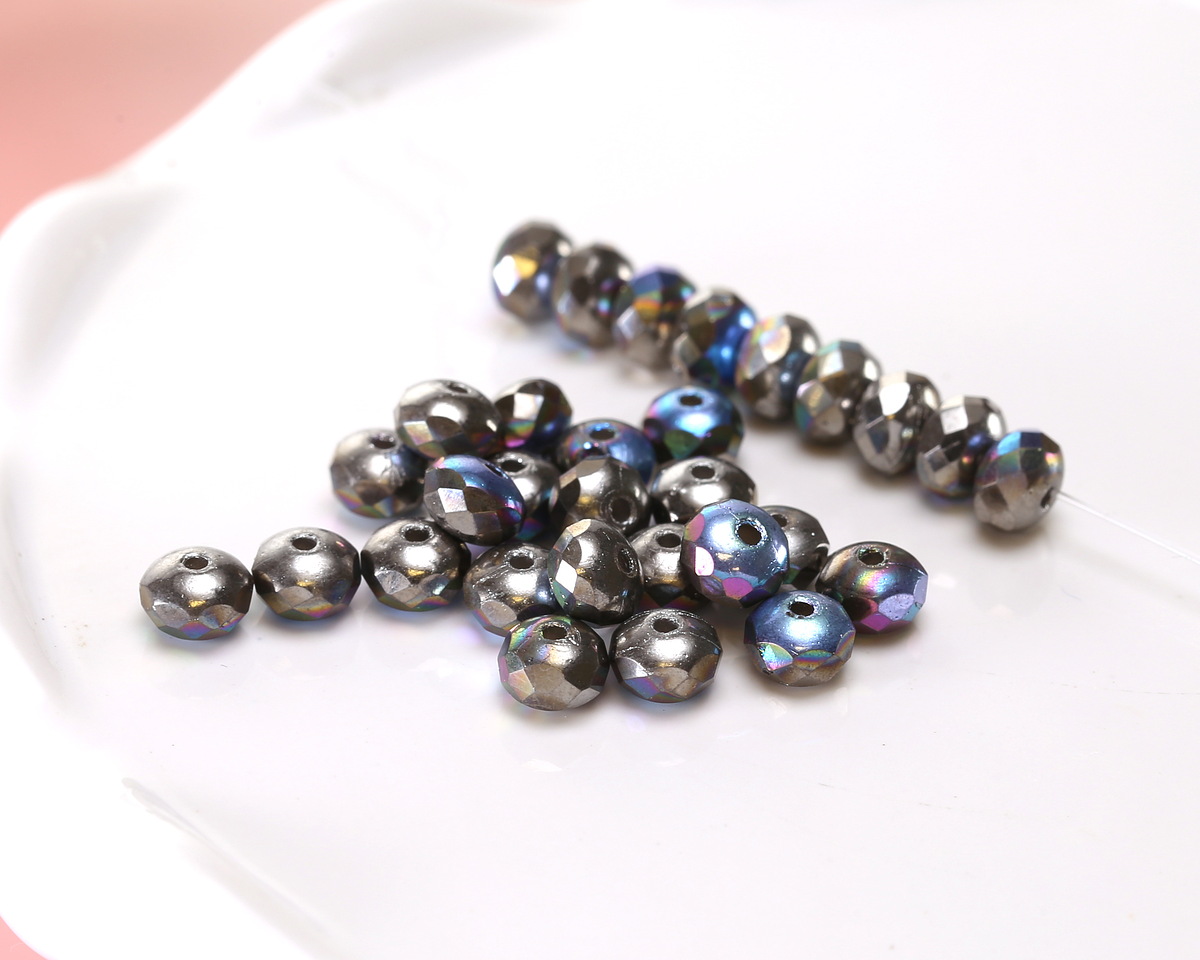 Czech Glass Antique Silver AB Fire Polished Rondelle 3x5mm