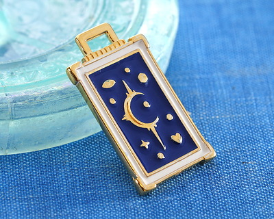 24K Gold (plated) Cobalt & Ivory Enamel Tarot Card Focal 18x29mm