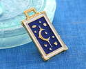 24K Gold (plated) Cobalt & Ivory Enamel Tarot Card Focal 18x29mm